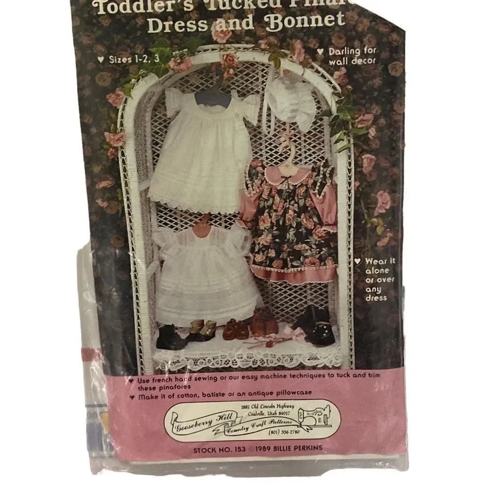 Vintage Sewing Pattern Toddlers Tucked Pinafore Dress and Bonnet